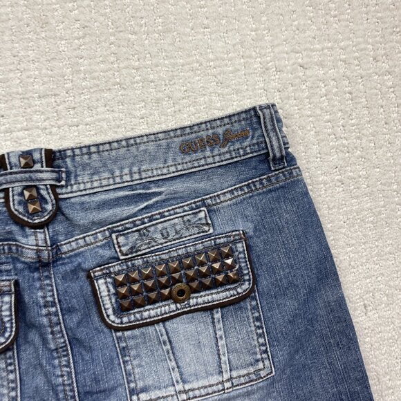 Y2K 2000's Guess Jeans Mini Skirt Size 30 Goth Emo Studded Punk Grunge Denim - Picture 13 of 13